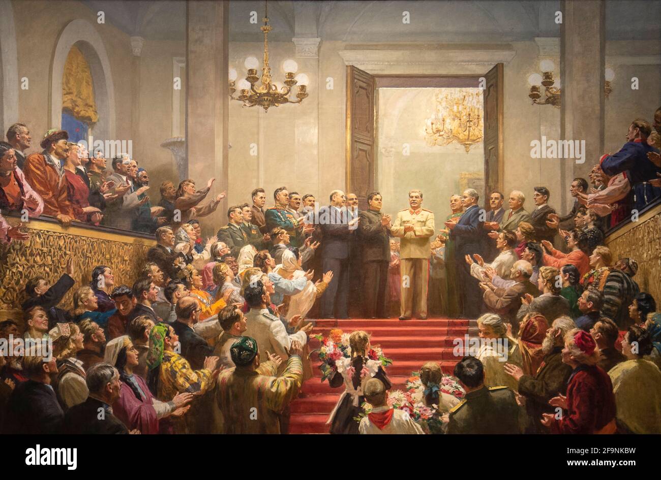 Ruhm dem großen Stalin! Ein Gemälde von J.P. aus dem Jahr 1950 Kugach im Staatlichen Russischen Museum in Sankt Petersburg, Russland Stockfoto
