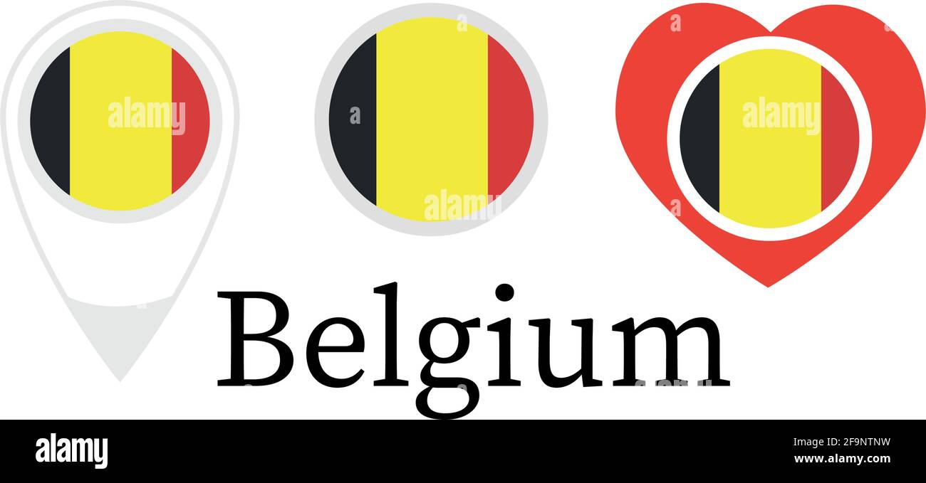 Nationalflagge Belgiens, rundes Symbol, Herz-Symbol und Ortsschild, Vektor Stock Vektor