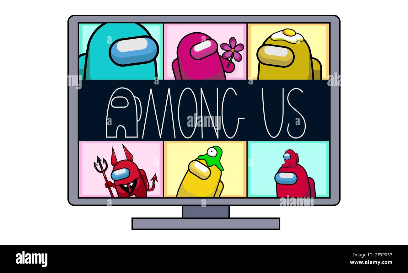 Computerbildschirm-Meeting-Party mit Multiplayer-Online-Game-Figuren Stock Vektor