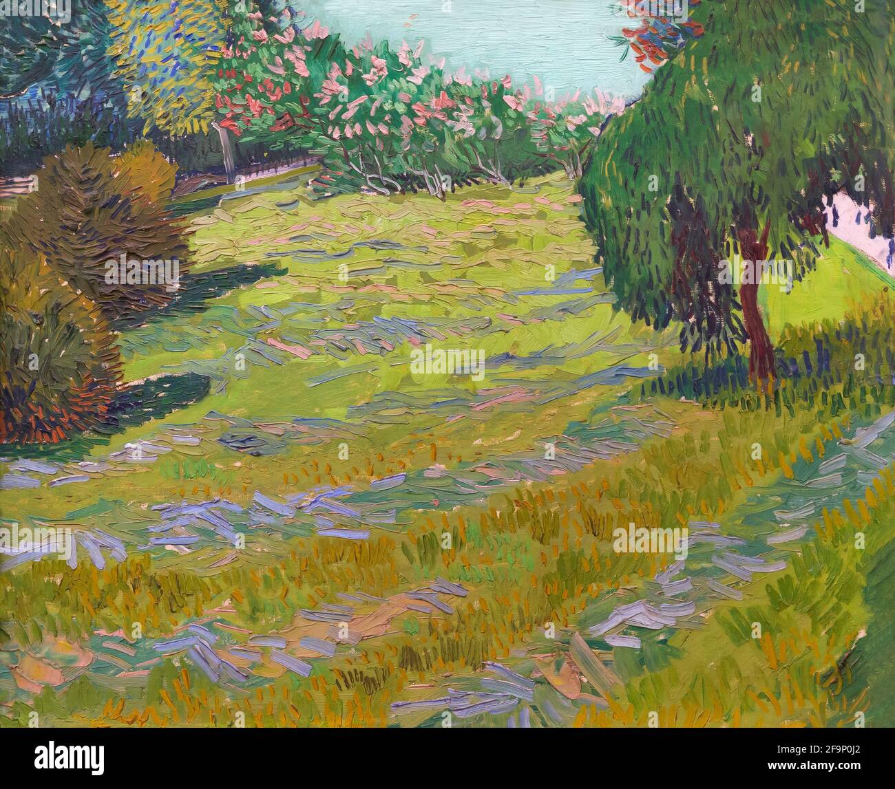 Garten mit weinender Weide, sonniger Rasen in einem öffentlichen Park, Arles, Vincent van Gogh, 1888, Stockfoto