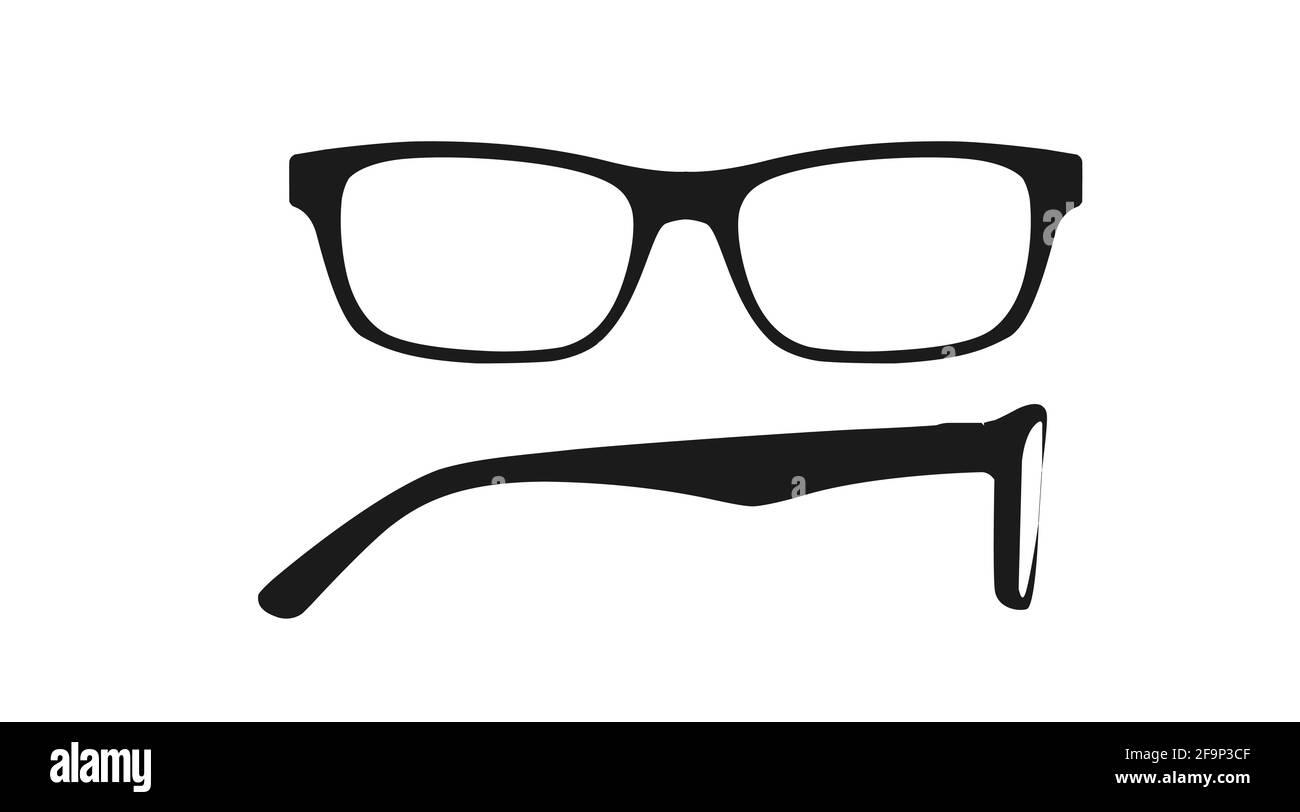 Vektor isoliert Illustration einer Brille Rahmen. Schwarze Brillen Rahmen  Vorder- und Seitenansicht Stock-Vektorgrafik - Alamy