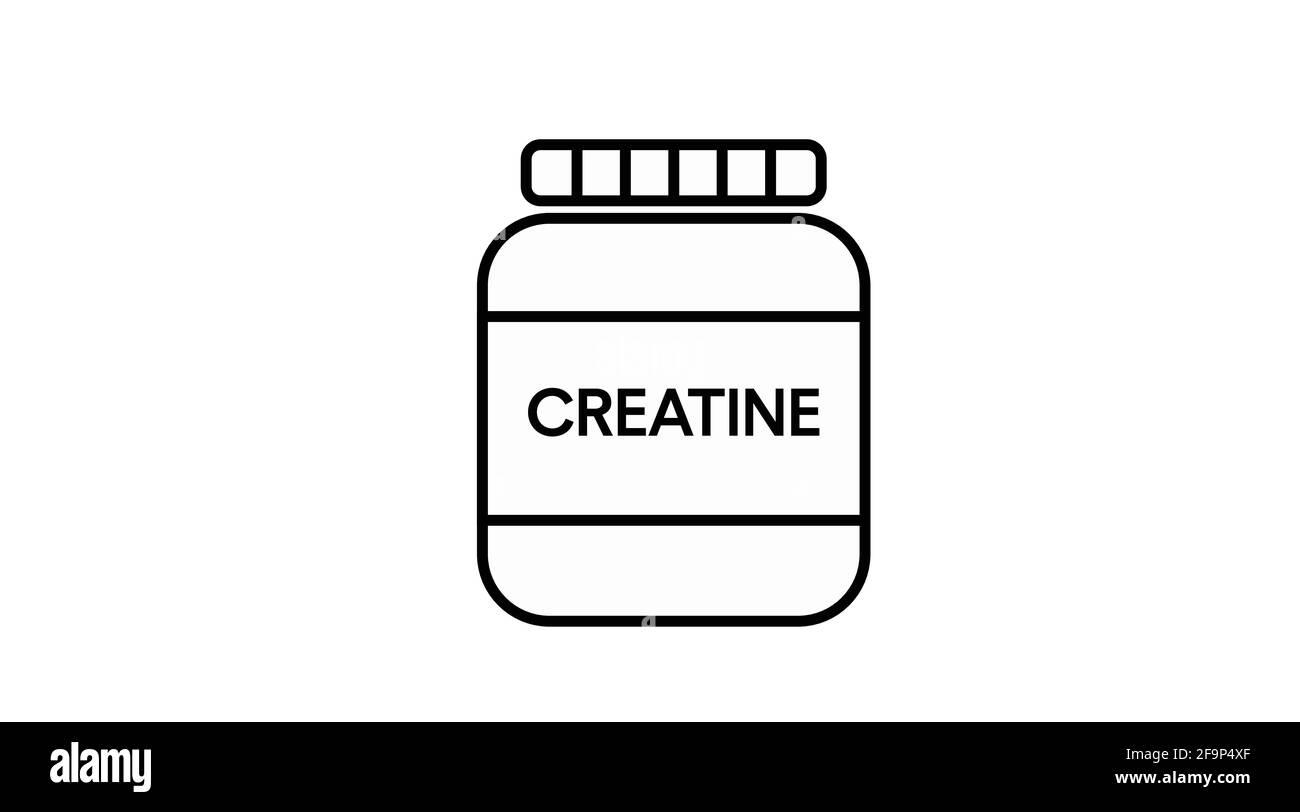 Vektor-isolierte Illustration einer Creatin-Flasche. Symbol für die Creatinflasche in Schwarz und Weiß. Stock Vektor