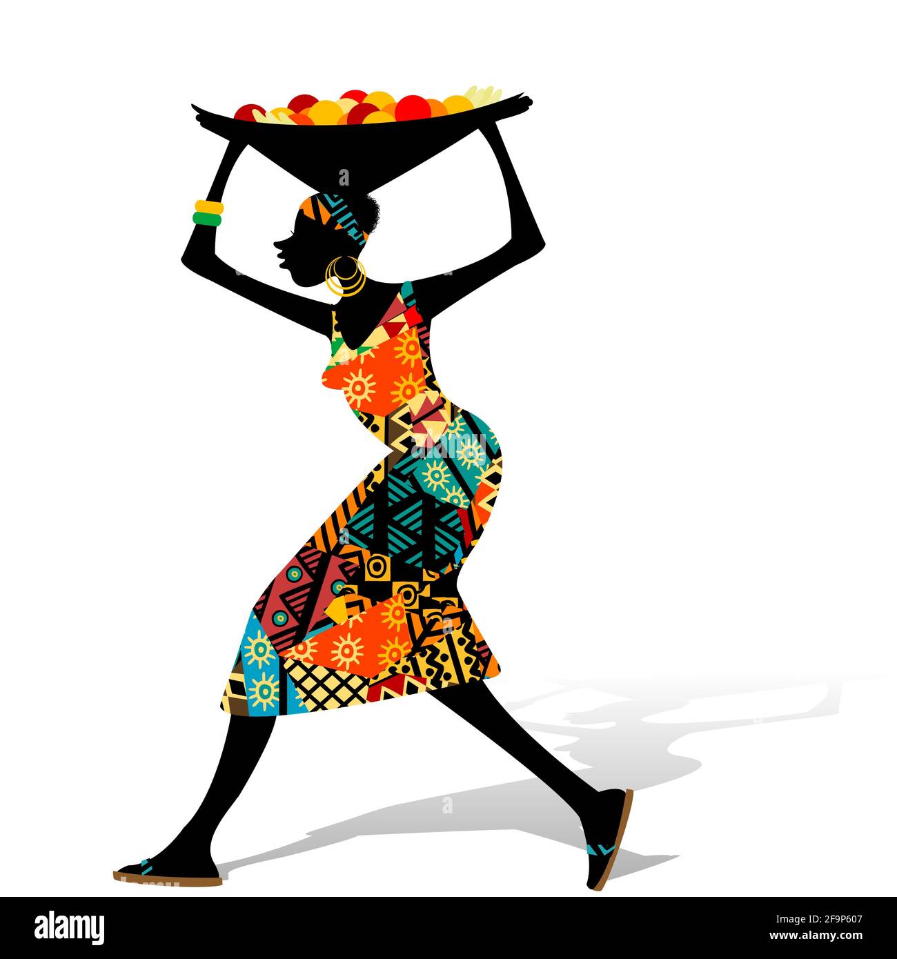 Afrikanische Frau, die einen Obstkorb trägt Stock Vektor