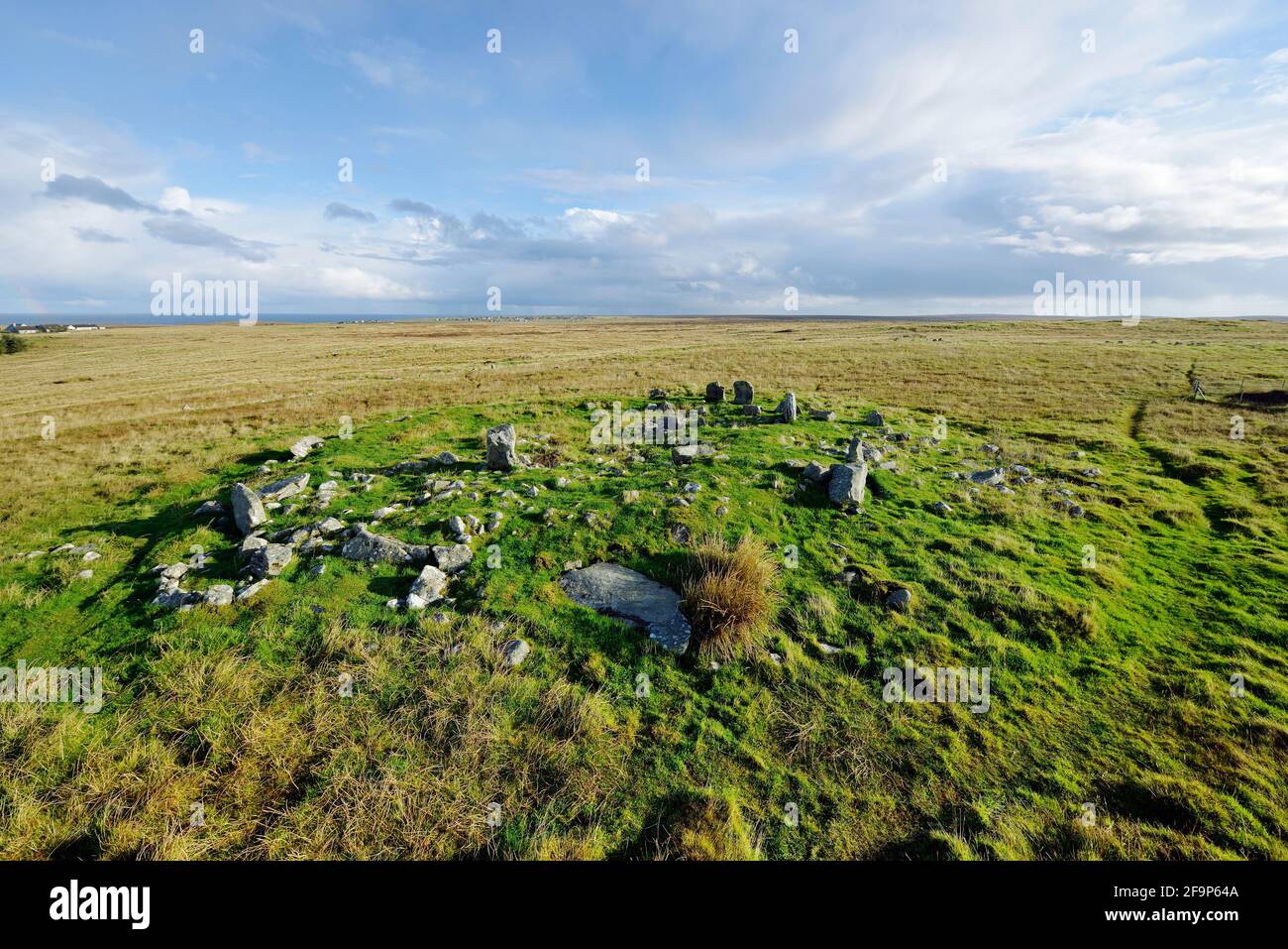Steinacleit prähistorische Stätte, Isle of Lewis. Überreste des komplexen zentralen Kammauflieges. Ca. 5000 Jahre alt Stockfoto