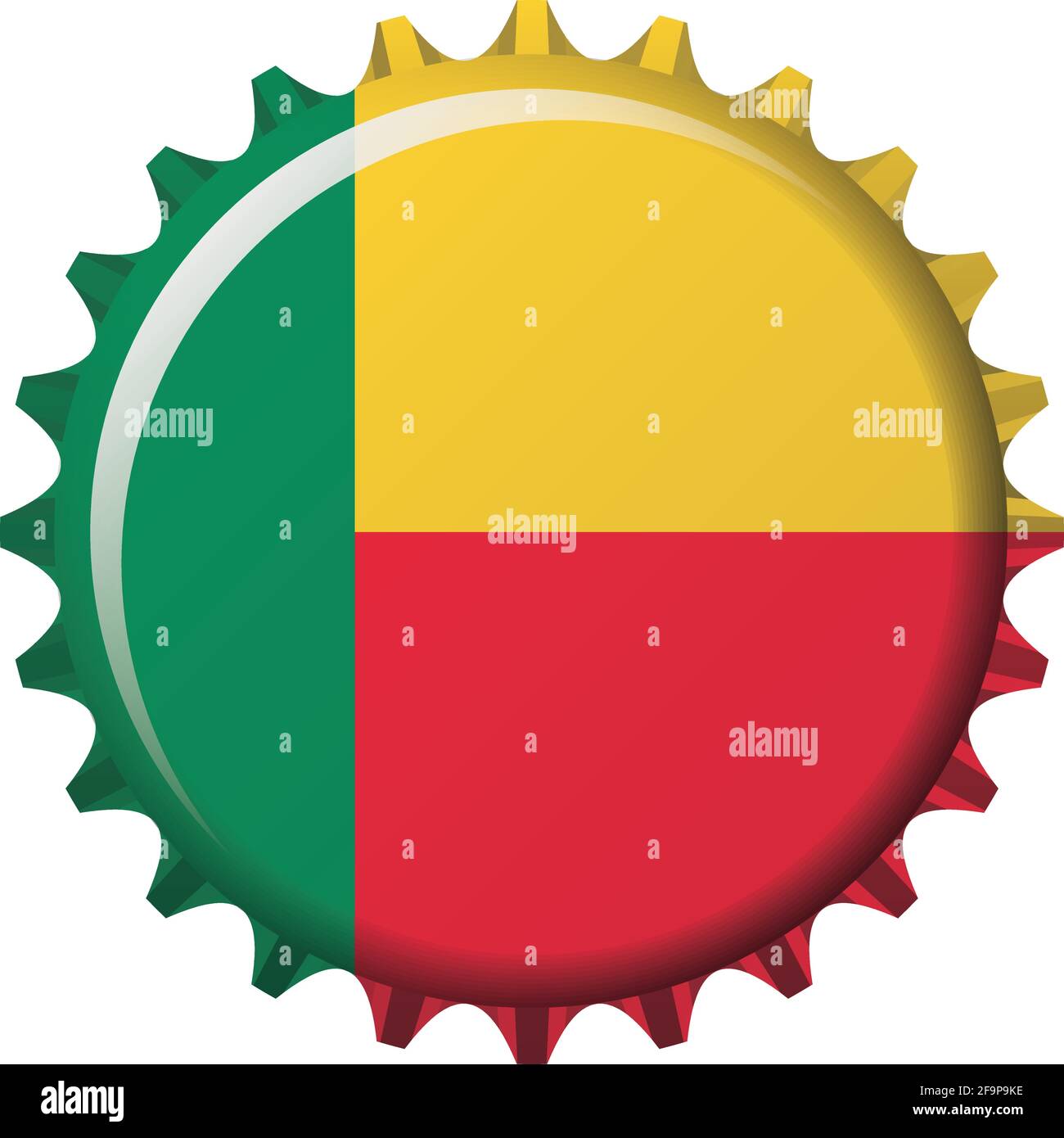 Nationalflagge Benins auf einem Flaschendeckel. Vektorgrafik Stock Vektor
