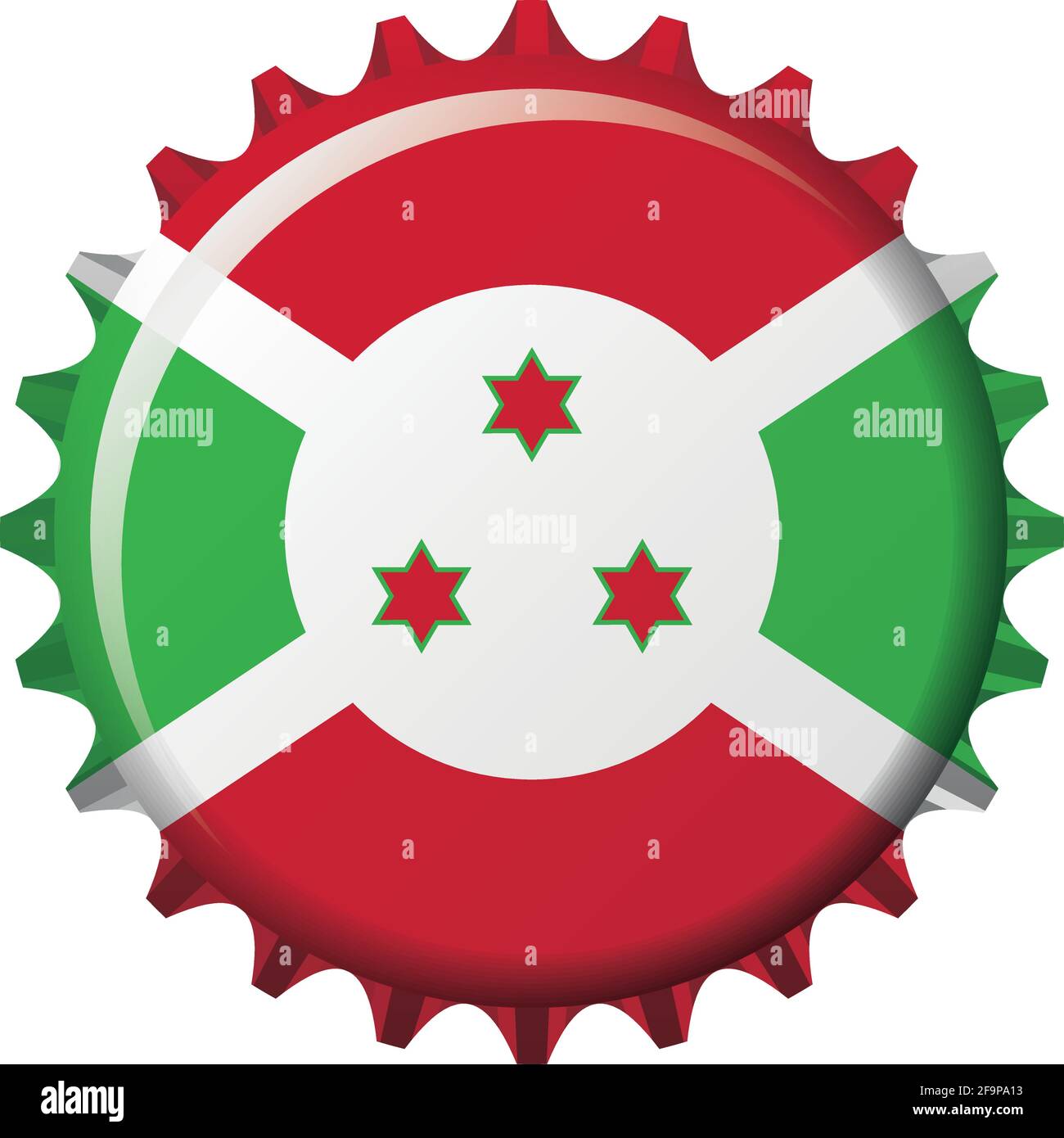 Nationalflagge von Burundi auf einem Flaschendeckel. Vektorgrafik Stock Vektor