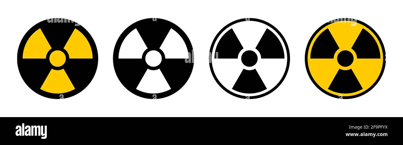 Nukleare Gefahr Ionisierende Strahlung Trefoil Warnsymbol Schwarz Weiß und Gelb Symbolsatz. Vektorbild. Stock Vektor