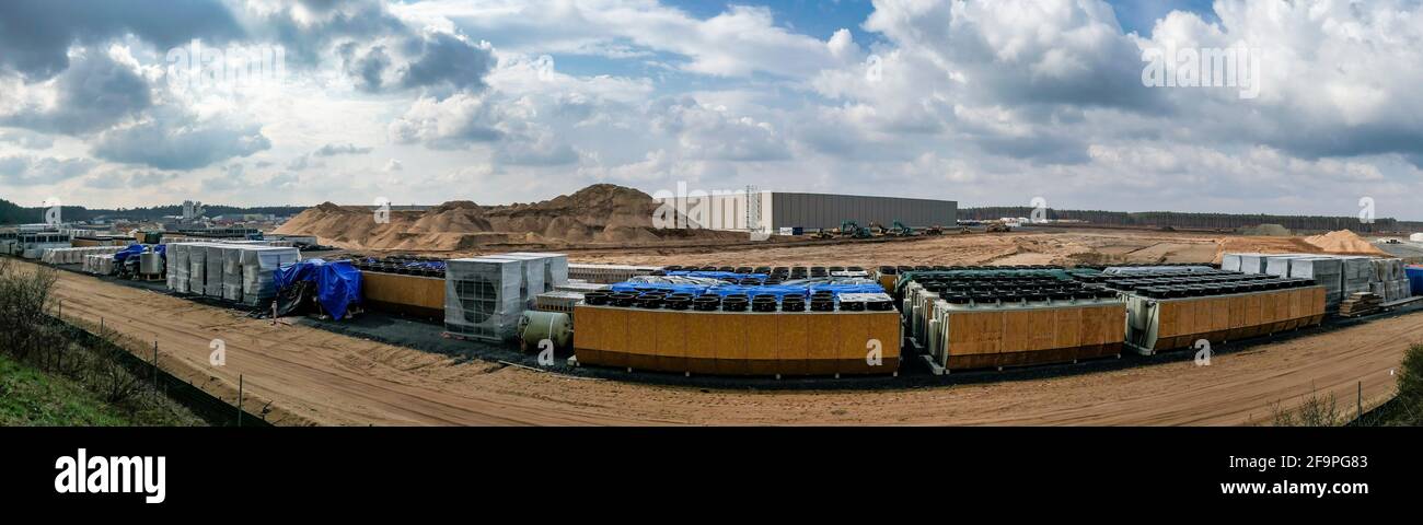 Tesla Gigafactory Grünheide, Brandenburg, Tesla Straße, Baustelle, Mark Brandenburg, Panorma, Berlin , Deutschland, Europa Stockfoto