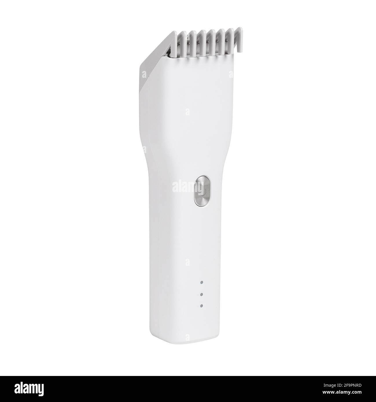 Weiße Haarschneider mit seitlicher Ansicht der Düse, isoliert auf Weiß Hintergrund Stockfoto