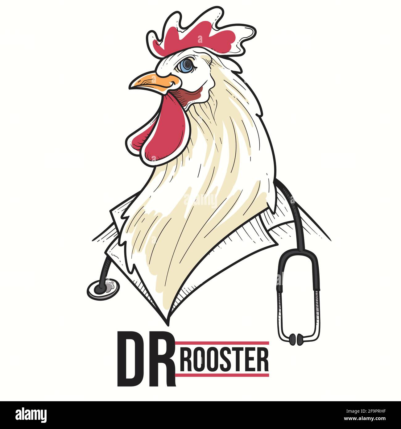 Handgezeichnete Cartoon-Illustration eines Hahns / Huhn als Ein Arzt Stock Vektor