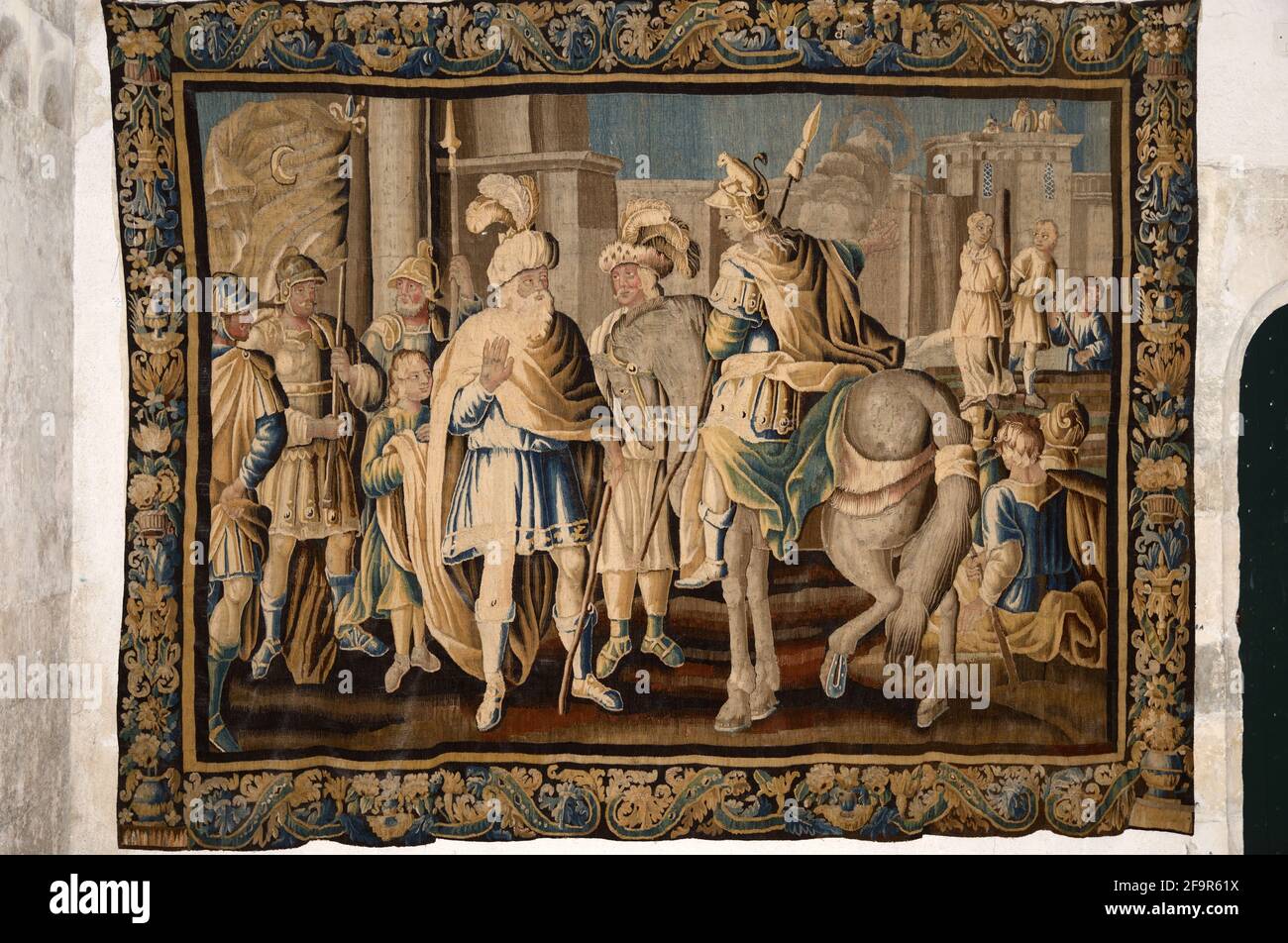 Clorinda & King of Jerusalem Aladine nach Jerusalem lieferten ein Gedicht von Torquato Tasso. C17th Felletin Tapestry in Cloisters Sainte-Trophime Arles Stockfoto