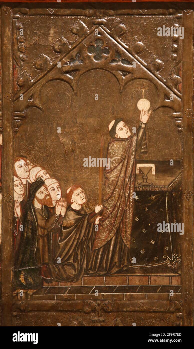 Meister von Vallbona de les Monges (Guillem Seguer). Altarpice von Fronleichnam, 1335-45. Eucharistie. Kloster St. Mary de les Monges. Spanien Stockfoto