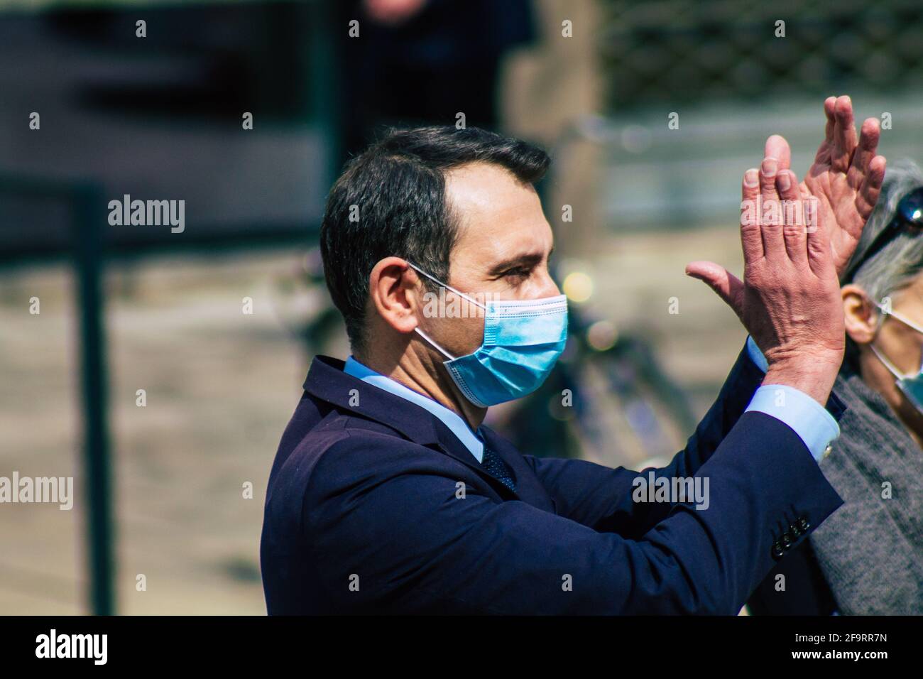 Reims Frankreich 20. April 2021 Laurent Jacobelli, Sprecher des Rassemblement National, unterstützt die Demonstration der Polizeikräfte, die eingreift Stockfoto