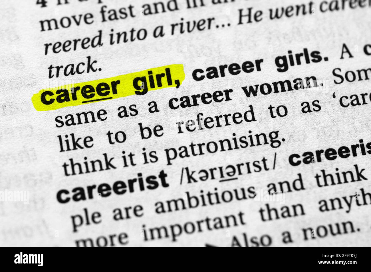 Hervorgehobenes Wort Karriere Mädchen Konzept und Bedeutung. Stockfoto