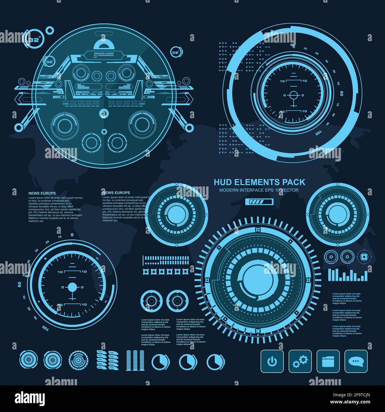 Hintergrund mit futuristischem User Interface Design Konzept mit hud Elementen Stock Vektor