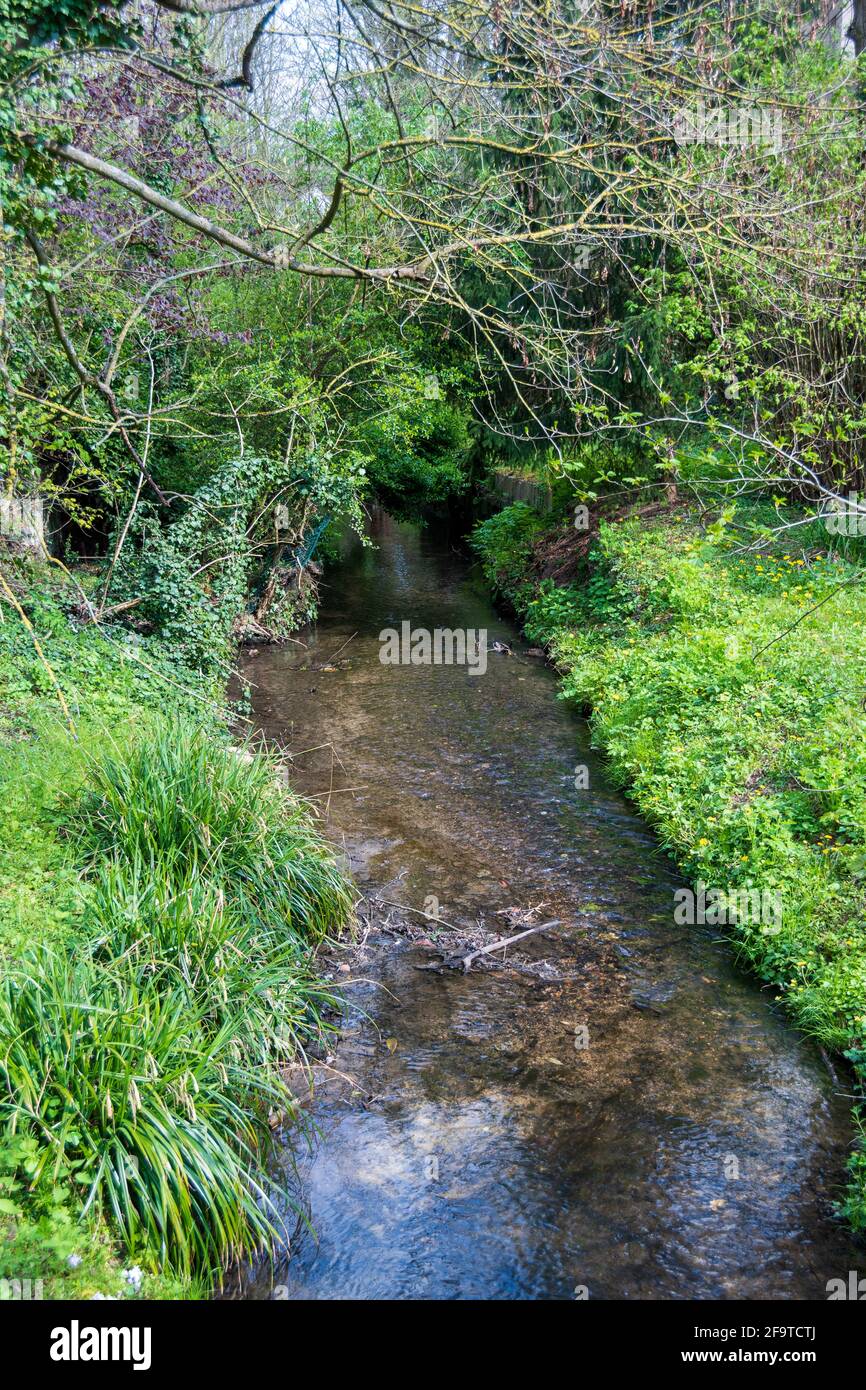 Der Fluss Bièvre bei Bièvres, im Departement Essonne, Frankreich. Der Fluss Bièvre, einst ein Nebenfluss der seine, fließt heute in die Kanalisation von Paris Stockfoto