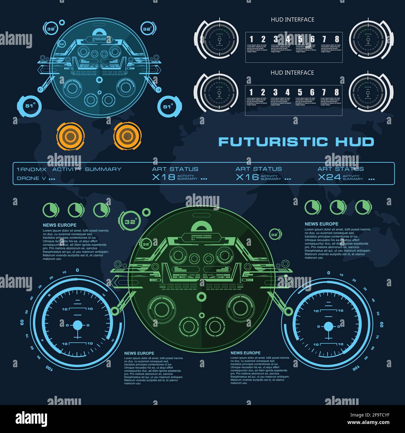 Hintergrund mit futuristischem User Interface Design Konzept mit hud Elementen Stock Vektor