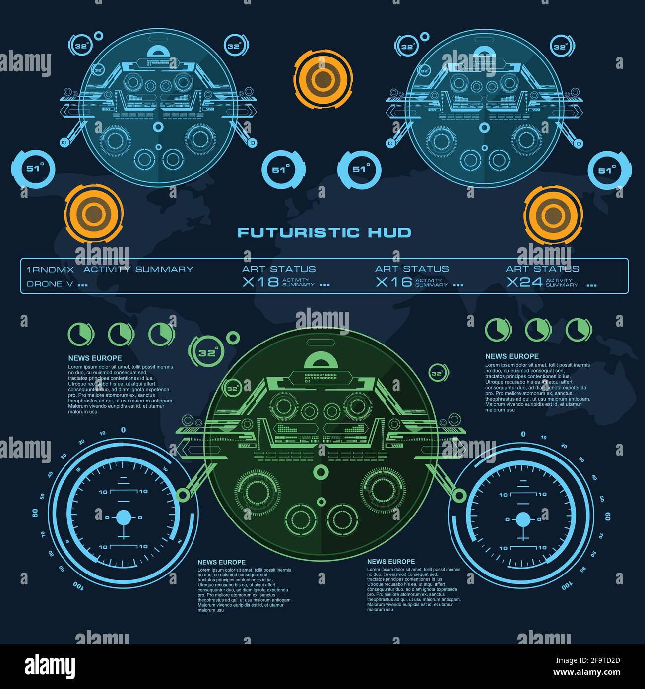 Hintergrund mit futuristischem User Interface Design Konzept mit hud Elementen Stock Vektor
