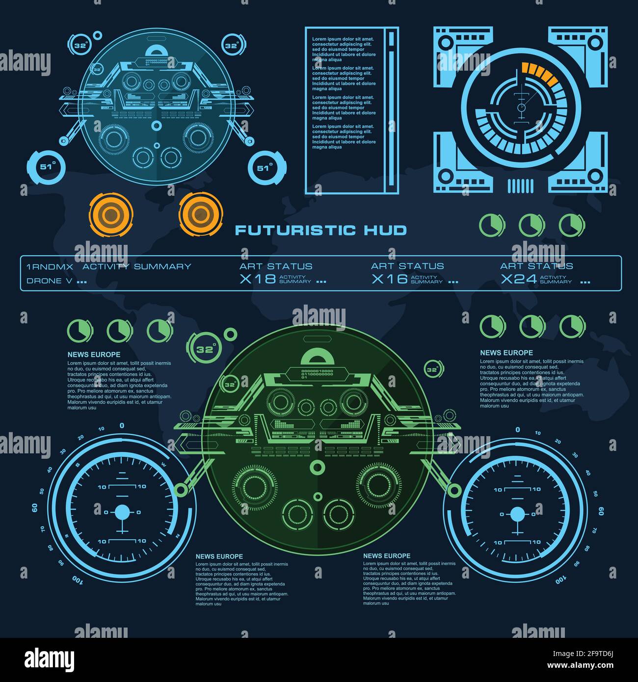 Hintergrund mit futuristischem User Interface Design Konzept mit hud Elementen Stock Vektor