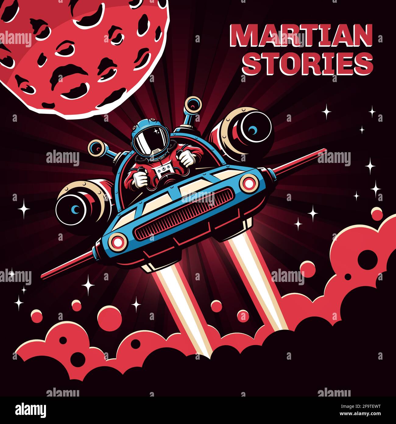 Der Astronaut-Pilot hebt mit einem Space Shuttle ab Stock Vektor