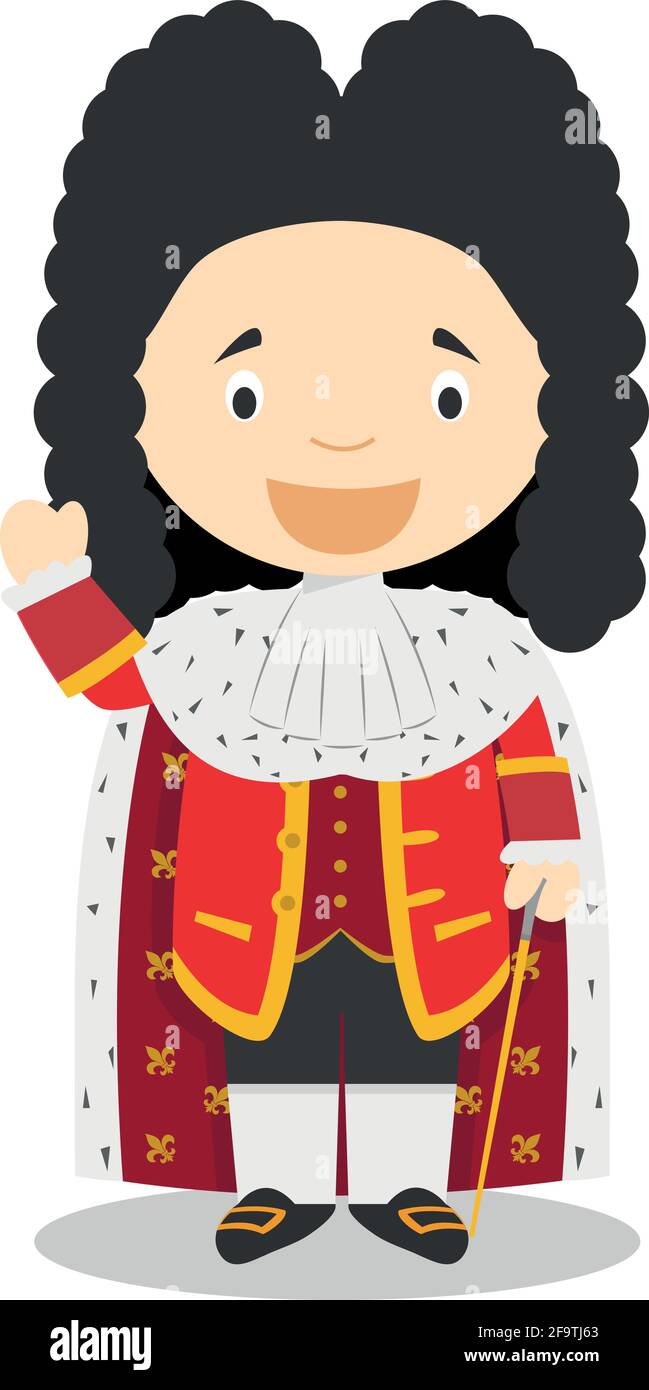 Louis XIV von Frankreich Zeichentrickfigur. Vektorgrafik. Sammlung „Geschichte Für Kinder“. Stock Vektor