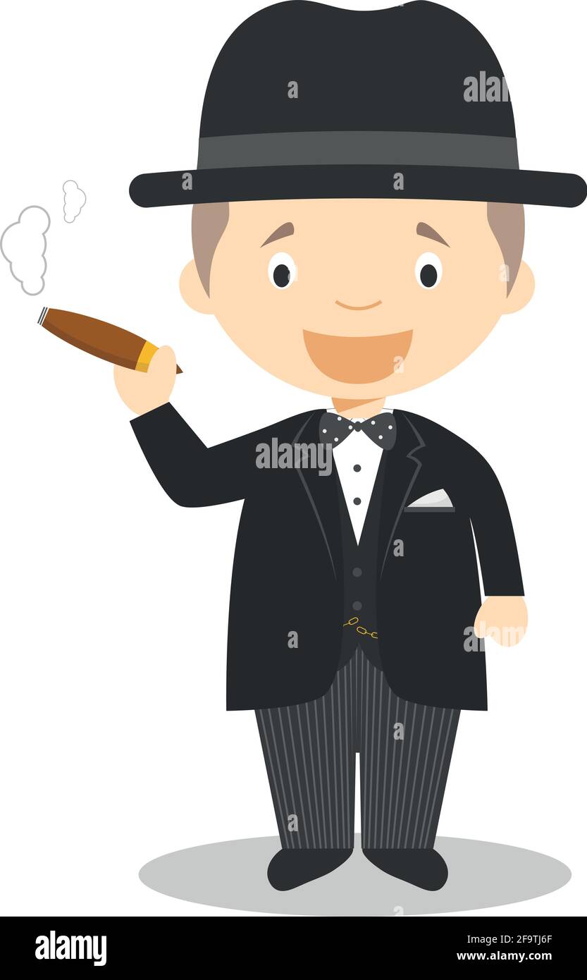 Winston Churchill Zeichentrickfigur. Vektorgrafik. Sammlung „Geschichte Für Kinder“. Stock Vektor