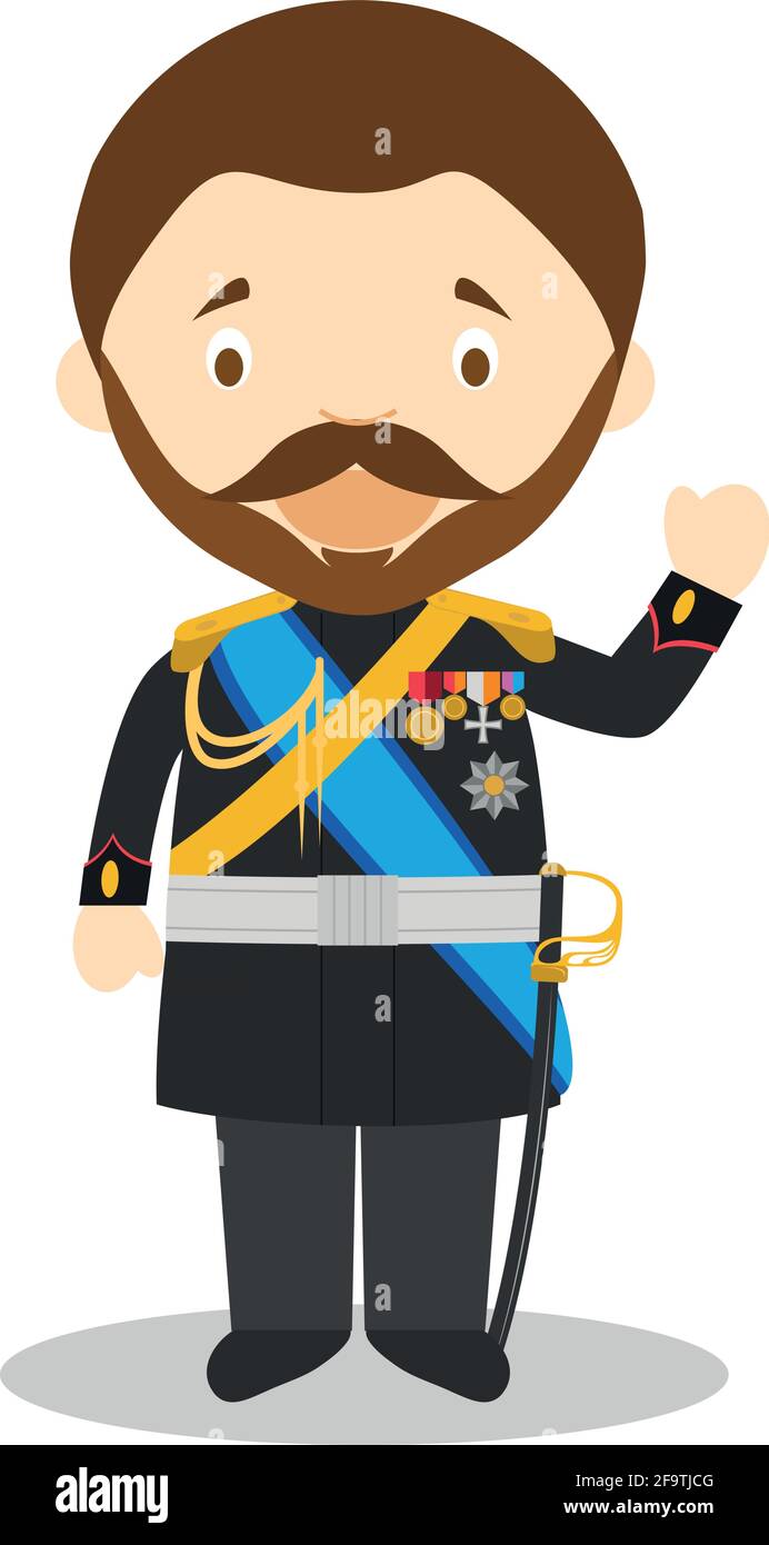 Zar Nikolaus II. Von Russland Zeichentrickfigur. Vektorgrafik. Sammlung „Geschichte Für Kinder“. Stock Vektor