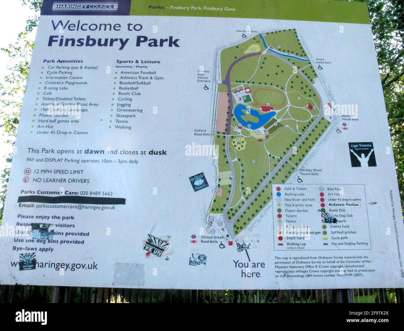 Finsbury Park Karte, North London, London Borough of Haringey, London, UK ab 2012 Stockfoto