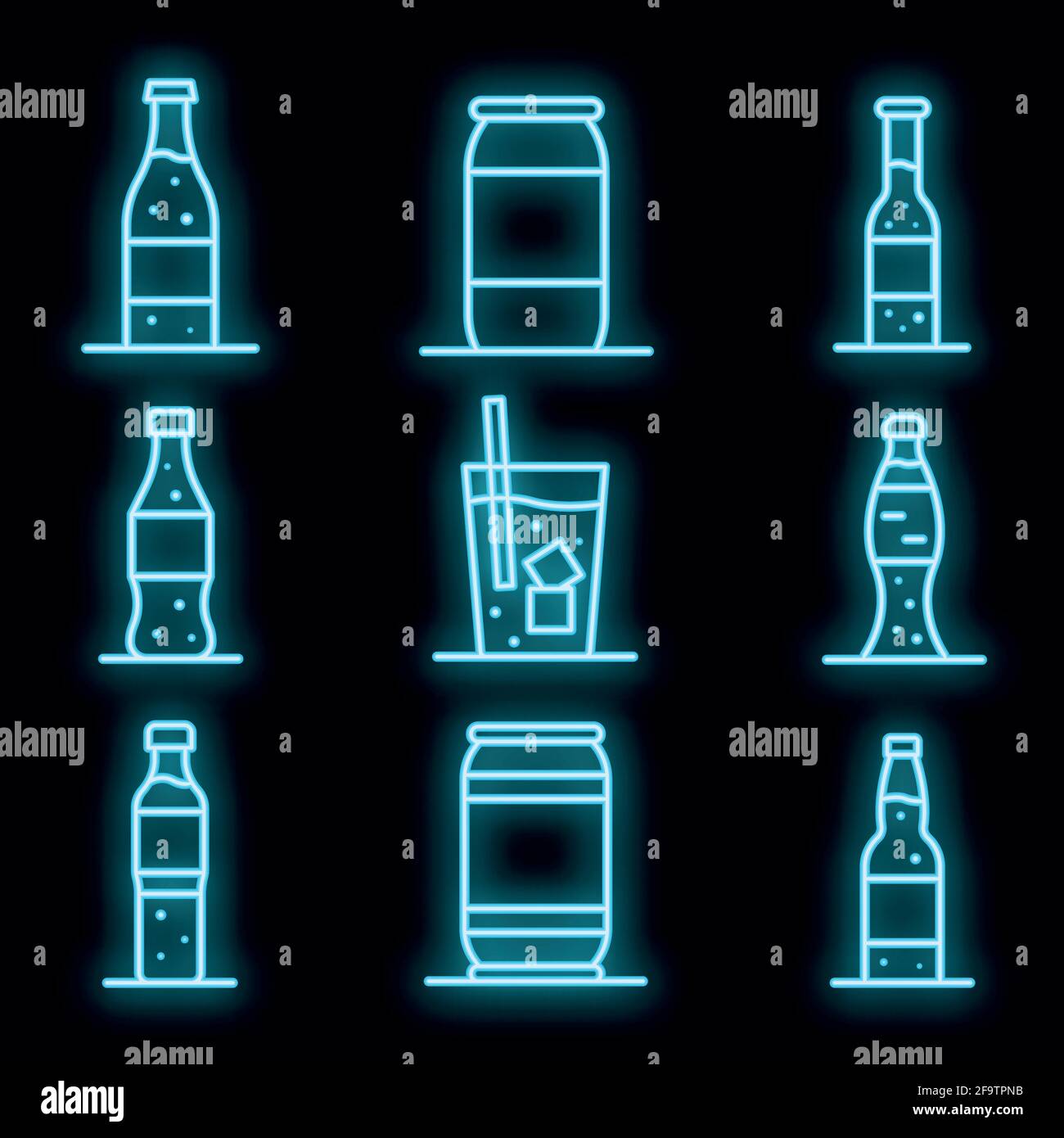 Soda-Symbole eingestellt. Umreißen Sie Set von Soda Vektor-Symbole Neonfarbe auf weiß Stock Vektor