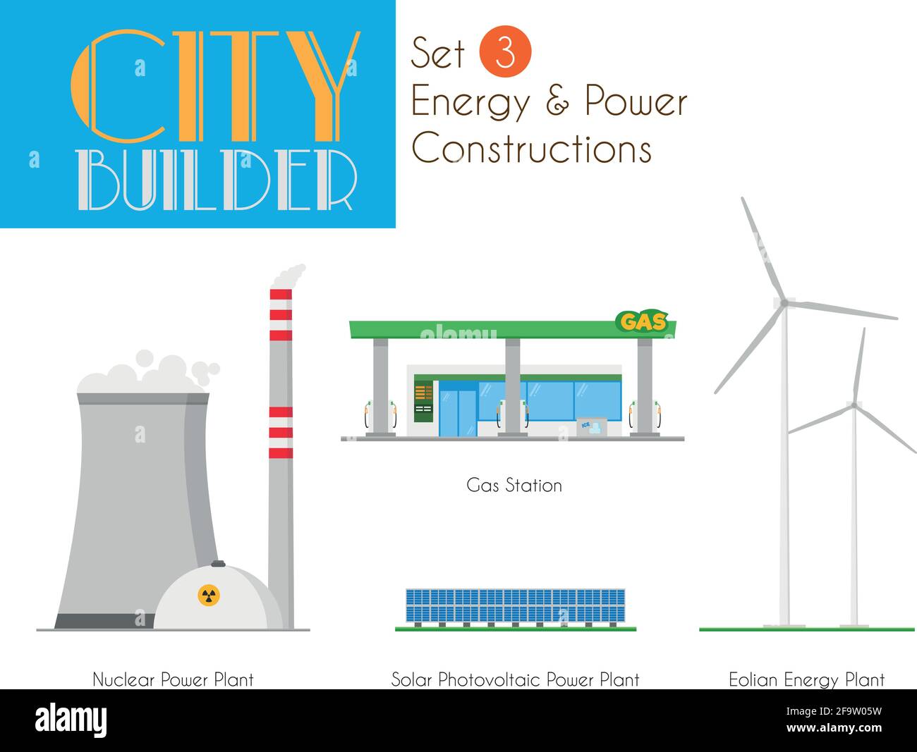 City Builder Set 3: Energie- und Energiekonstruktionen Stock Vektor