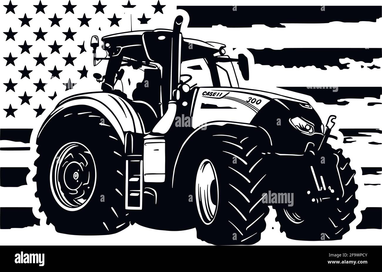 USA Farm Tractor - US Farmer, Harvest, Farmer Vehicle, Stencil, Silhouette, Vektorgrafiken Stock Vektor