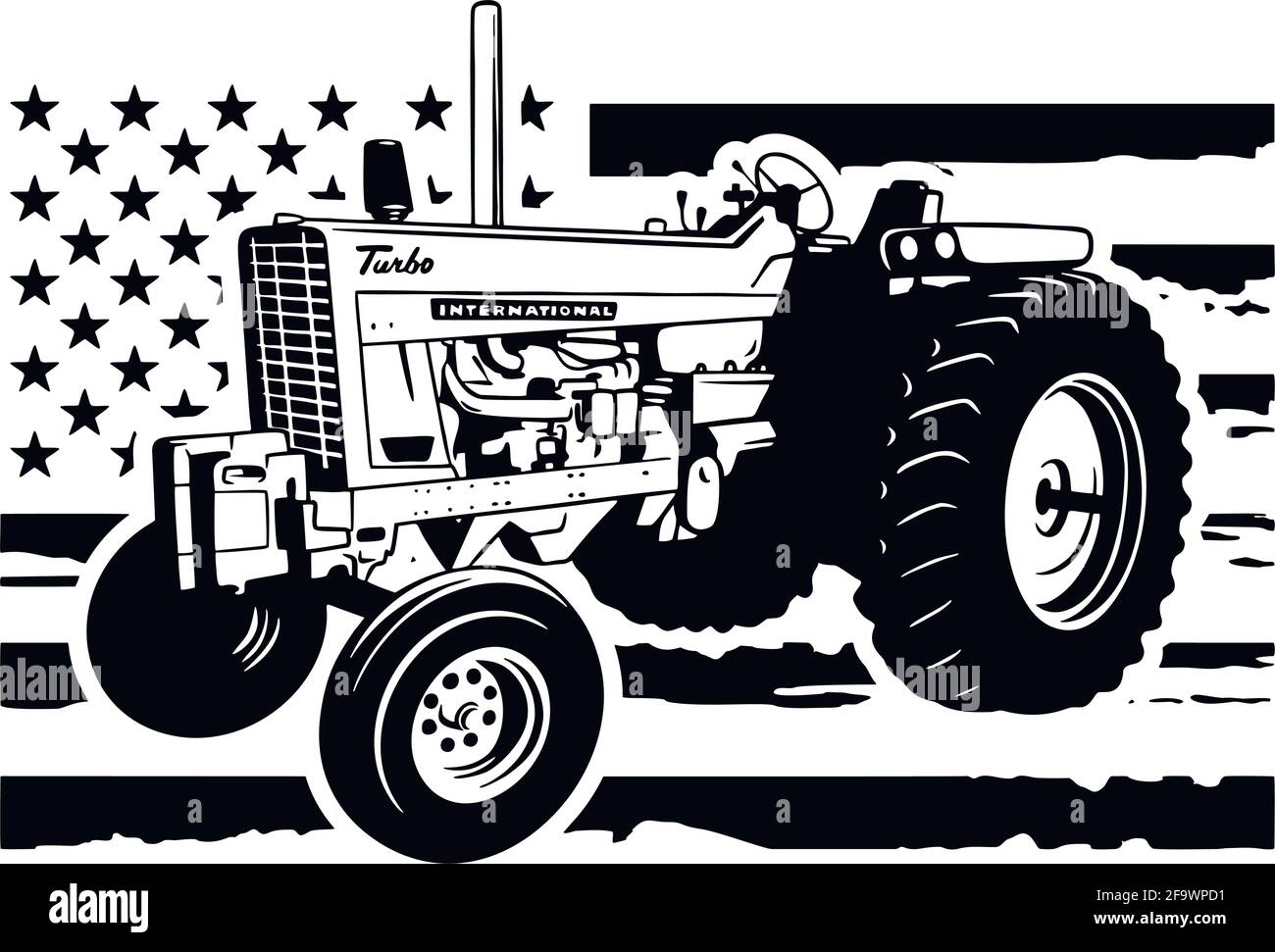 USA Farm Tractor - US Farmer, Harvest, Farmer Vehicle, Stencil, Silhouette, Vektorgrafiken Stock Vektor