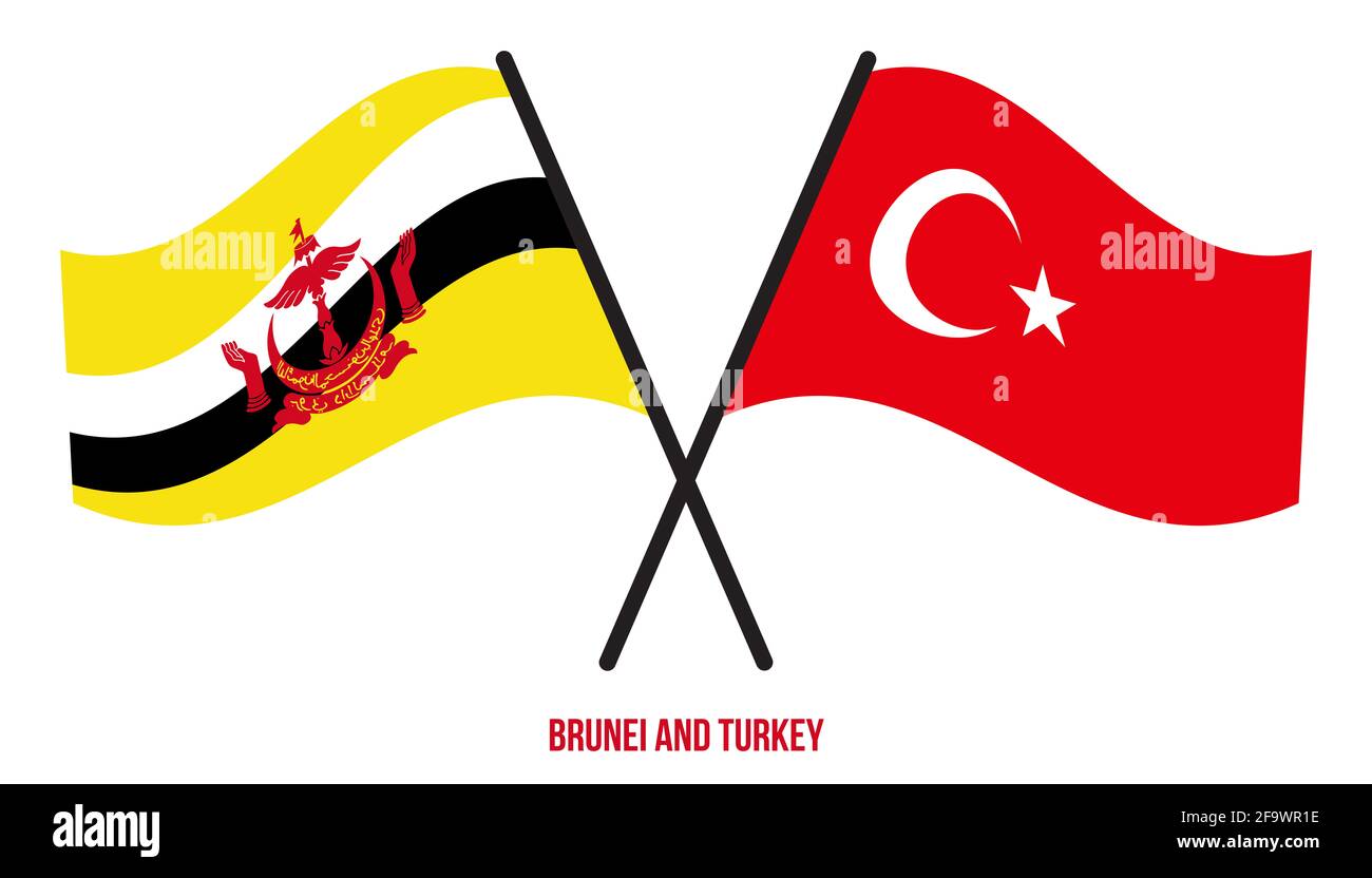Brunei und Türkei Flaggen gekreuzt und winken Flat Style ...