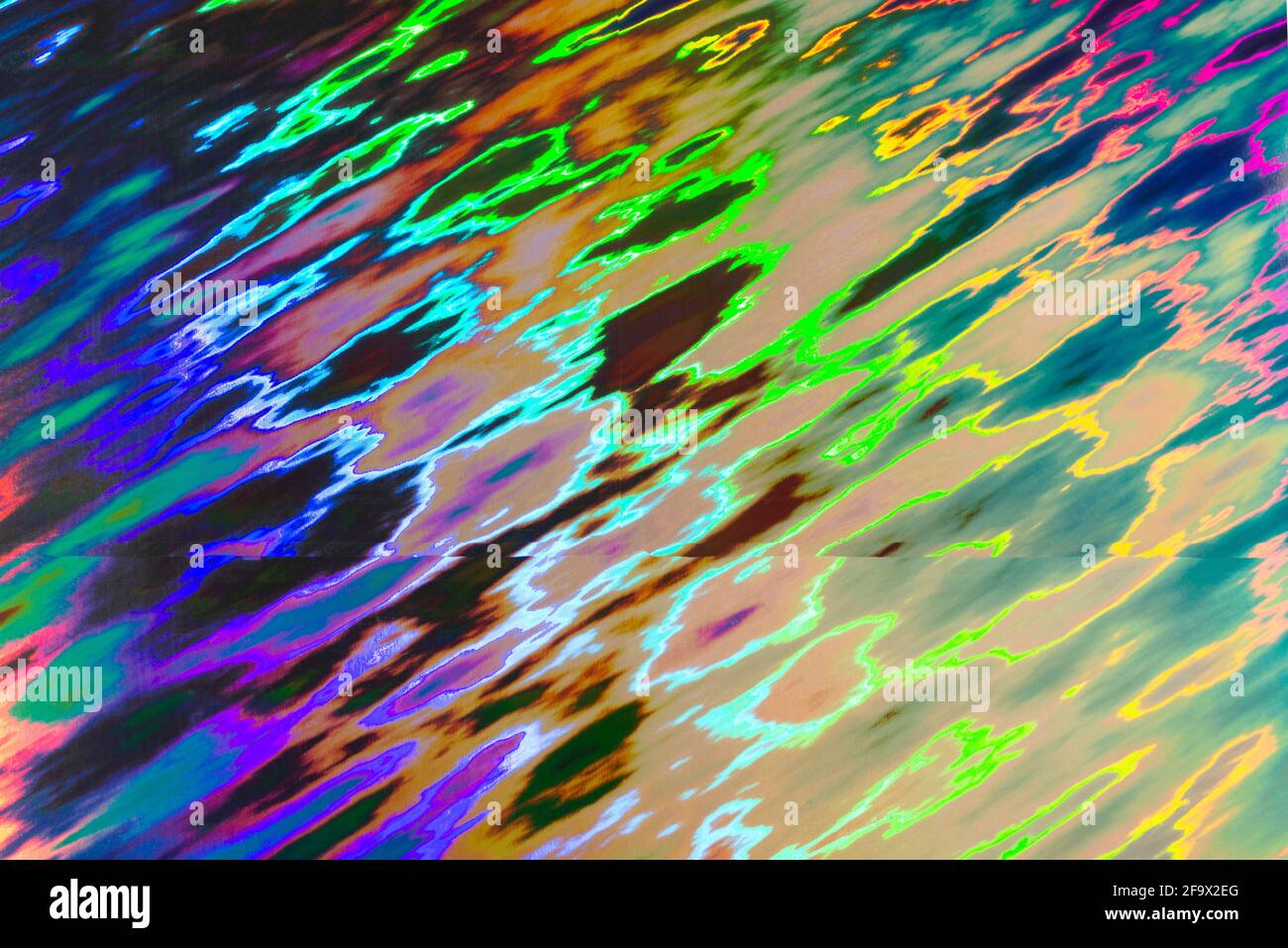 Abstrakter, farbenfroher, dunkler holographischer Hintergrund. Futuristische, unscharfe Textur. Stockfoto