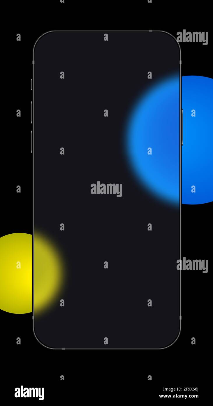 Glasmorphismus Smartphone Wireframe Bildschirm mit verschwommenen Formen. Vektorgrafik Stock Vektor