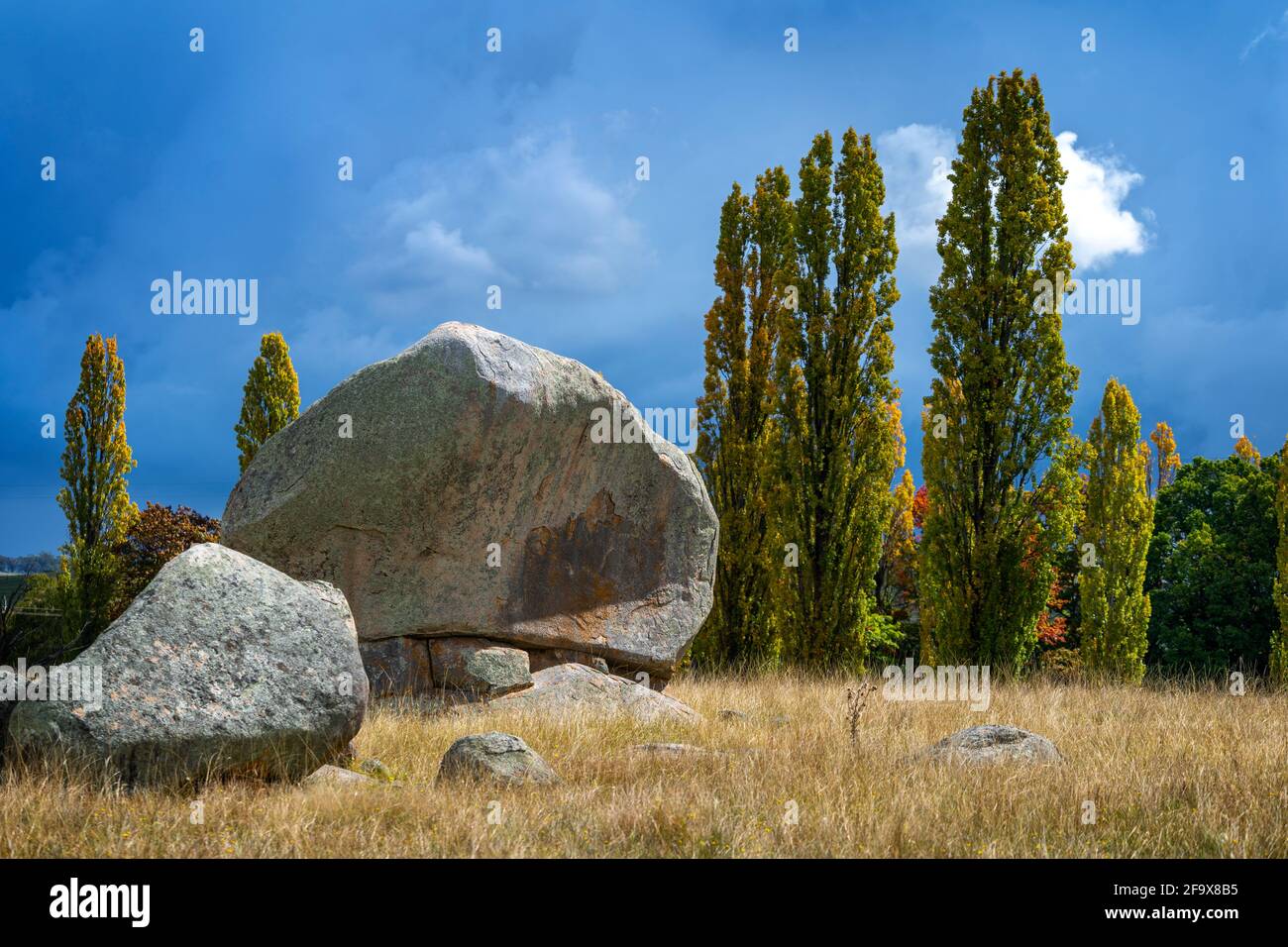 Das Stonehenge Recreation Reserve, benannt nach Stonehenge, England, ist mit großen Granitblöcken, einige über 5 Meter, übersät. Glen Innes, NSW Stockfoto