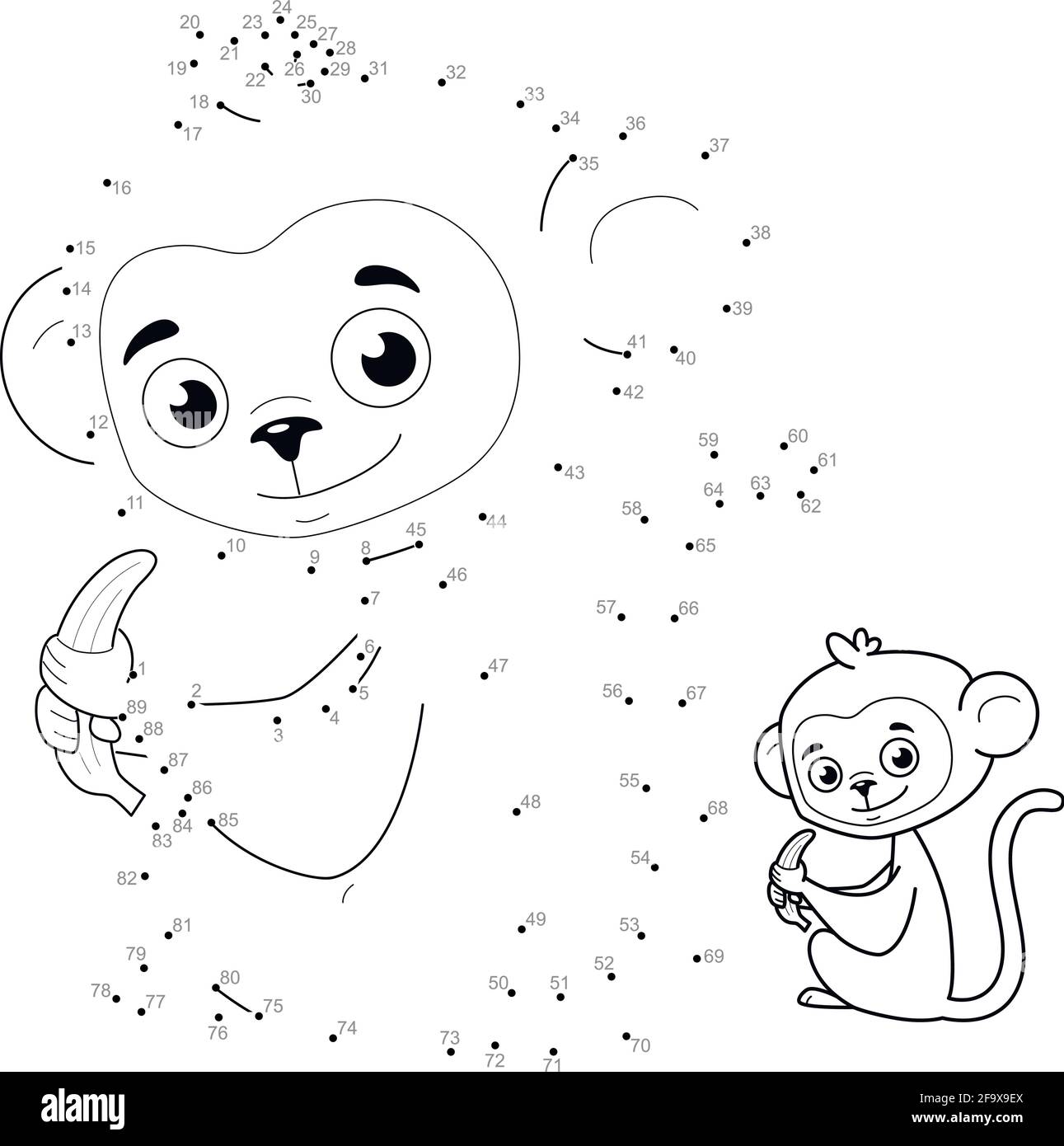 Dot to Dot Puzzle für Kinder. Verbinden Punkte Spiel. Affe Illustration Stock Vektor