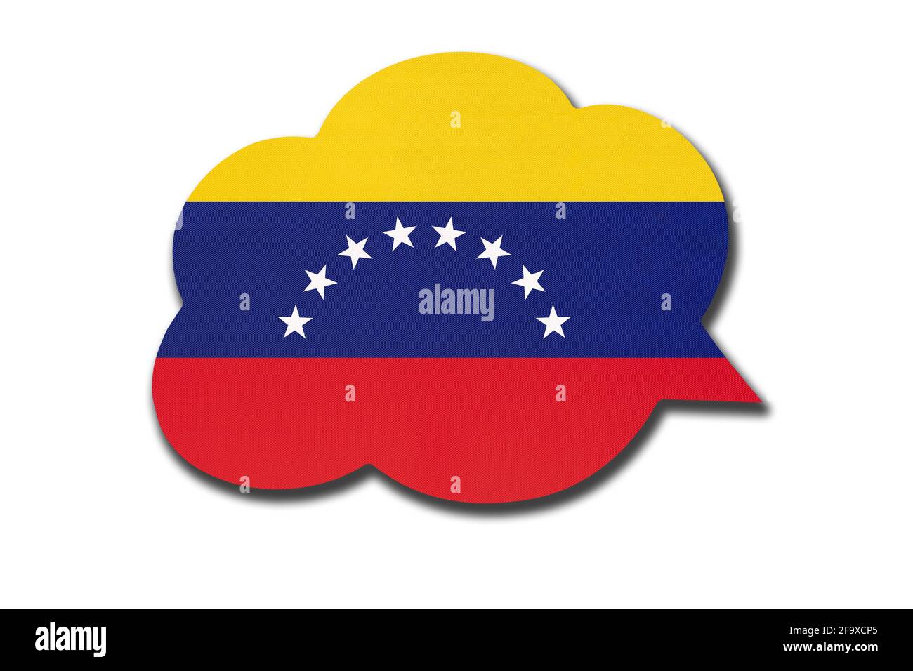 3d-Sprechblase mit venezolanischer Nationalflagge auf weißem Hintergrund isoliert. Symbol des Landes Venezuela. Weltkommunikationszeichen. Stockfoto