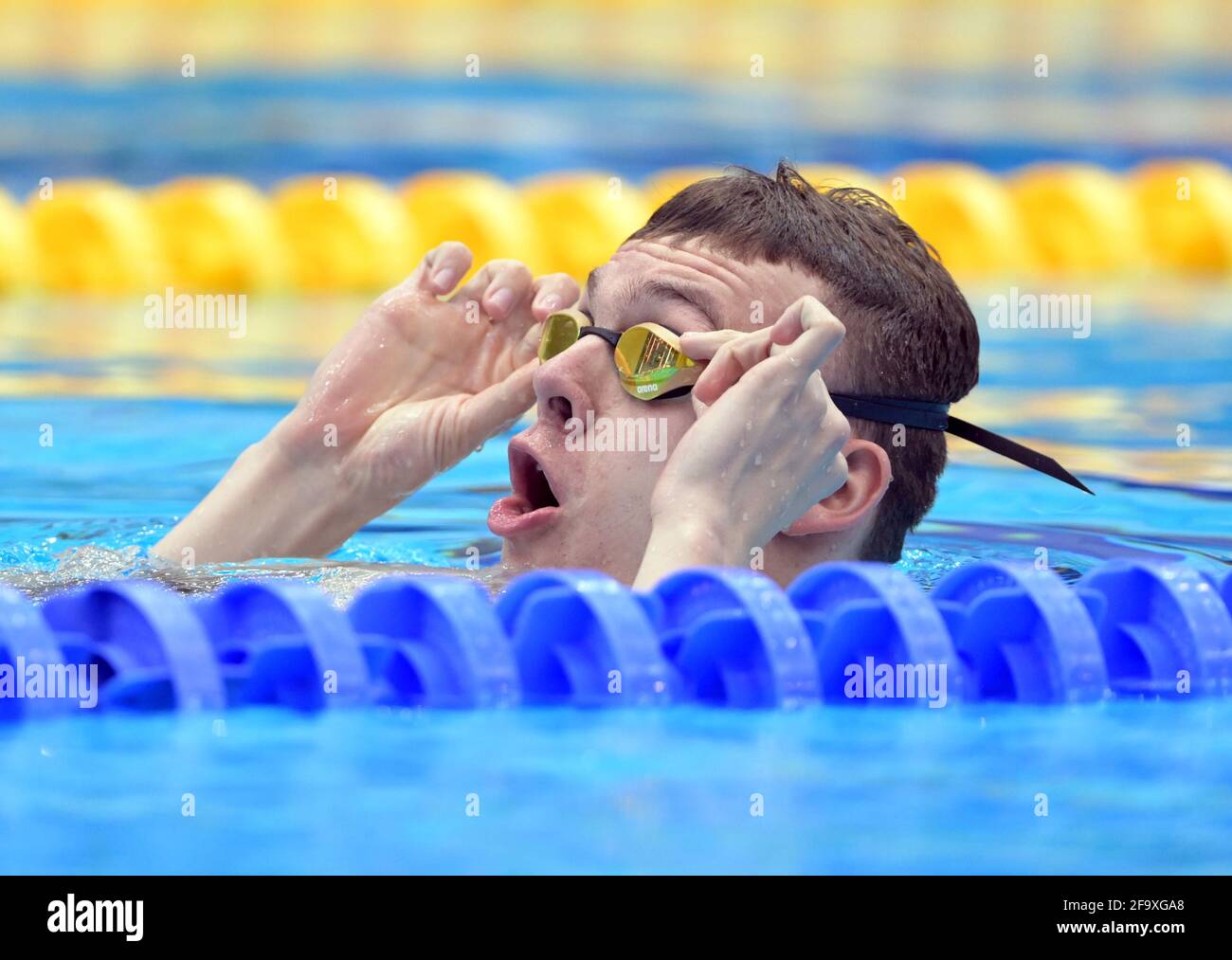 Berlin, Deutschland. April 2021. Schwimmen: Olympia-Qualifikation, Finale, Björn Kammann, AMTV-FTV Hamburg. Quelle: Soeren Stache/dpa-Zentralbild/ZB/dpa/Alamy Live News Stockfoto