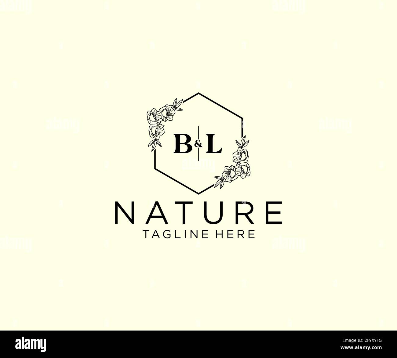 BL Letters Botanical Feminine Logo Vorlage floral, editierbar vorgefertigte Monoline Logo geeignet, Luxus feminine Hochzeit Branding, Corporate. Stock Vektor