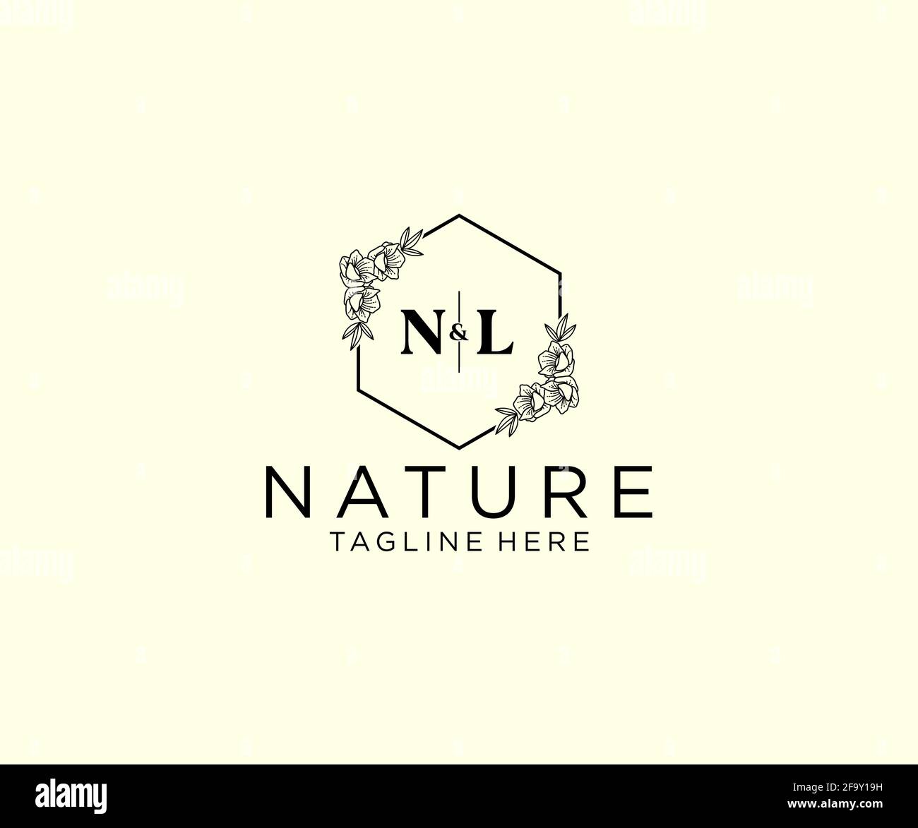 NL Letters Botanical Feminine Logo Vorlage floral, editierbar vorgefertigte Monoline Logo geeignet, Luxus feminine Hochzeit Branding, Corporate. Stock Vektor