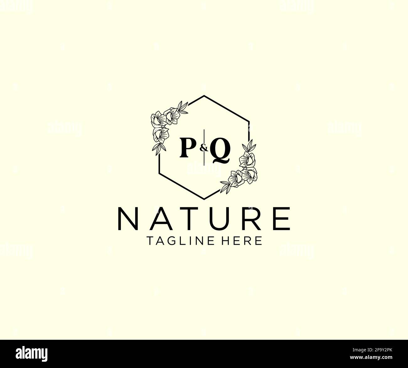 PQ Letters Botanical Feminine Logo Vorlage floral, editierbar vorgefertigte Monoline Logo geeignet, Luxus feminine Hochzeit Branding, Corporate. Stock Vektor