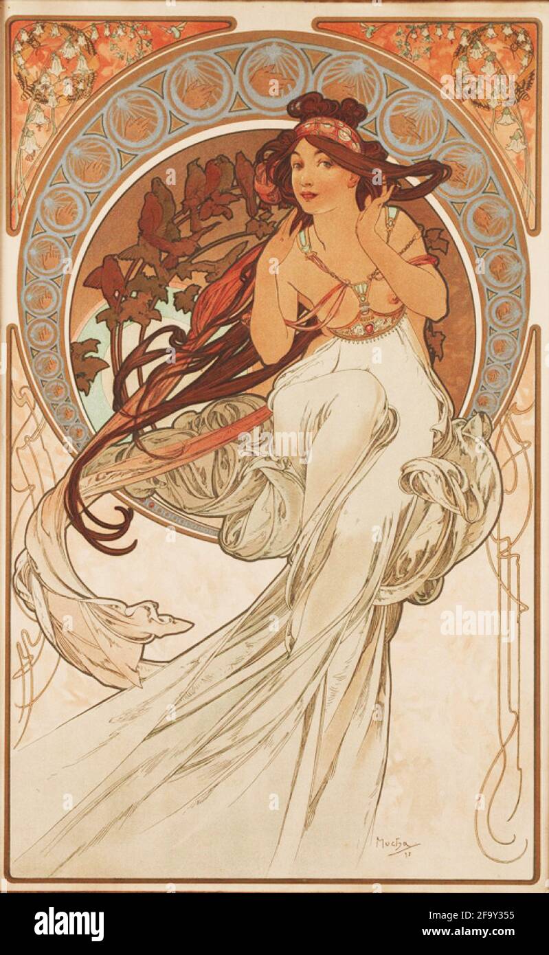 Vintage Alphonse Mucha Art Nouveau Malerei Kunstwerk Stockfoto