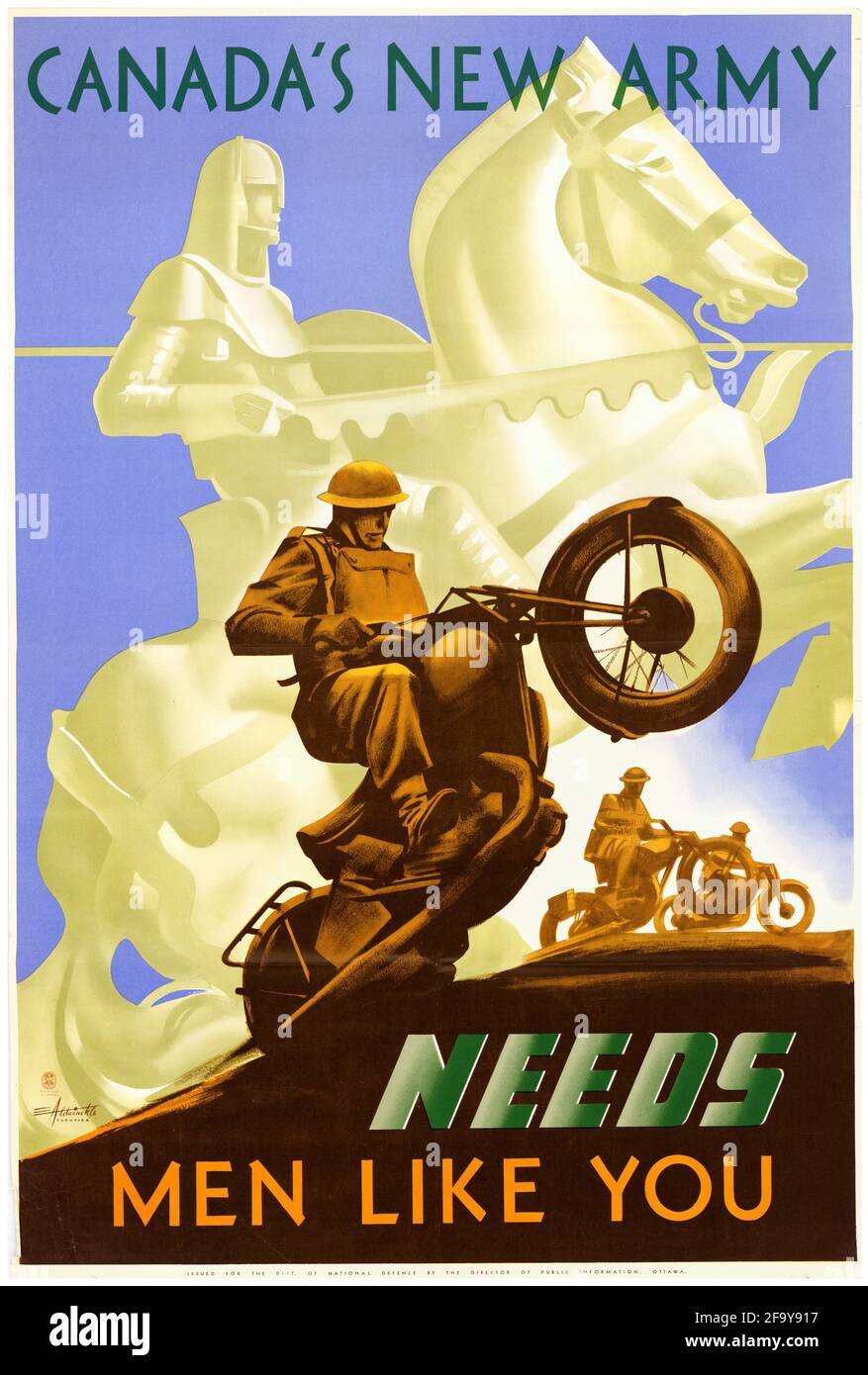 Plakat zur Rekrutierung der kanadischen Streitkräfte aus dem 2. Weltkrieg: Kanadas Neue Armee braucht Männer wie dich!, 1942-1945 Stockfoto