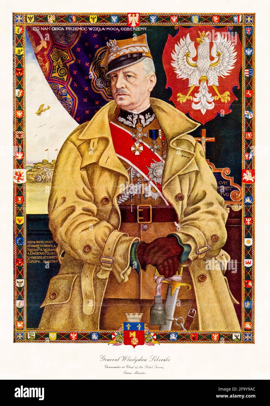 General Władysław Sikorski (1881-1943), polnischer militärischer und politischer Führer, Portraitposter, 1942-1945 Stockfoto