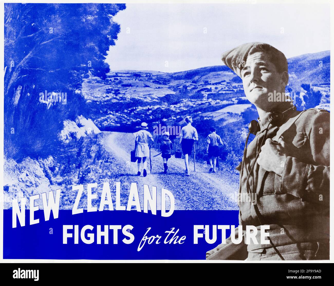 Neuseeland, Motivationsposter des 2. Weltkriegs, Neuseeland kämpft für die Zukunft, 1942-1945 Stockfoto