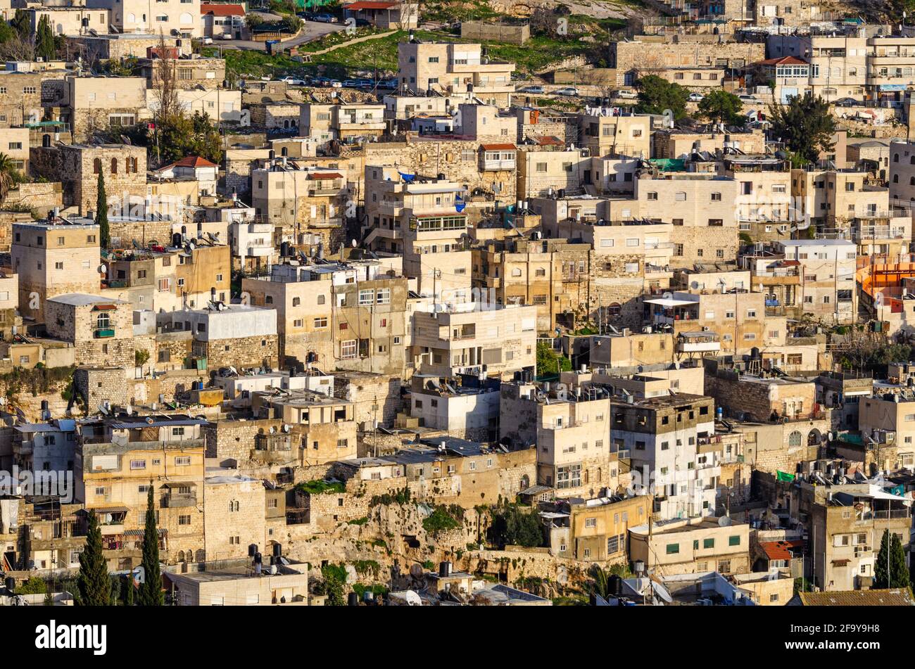 Arabisches Viertel am Hang in Jerusalem, Israel. Stockfoto