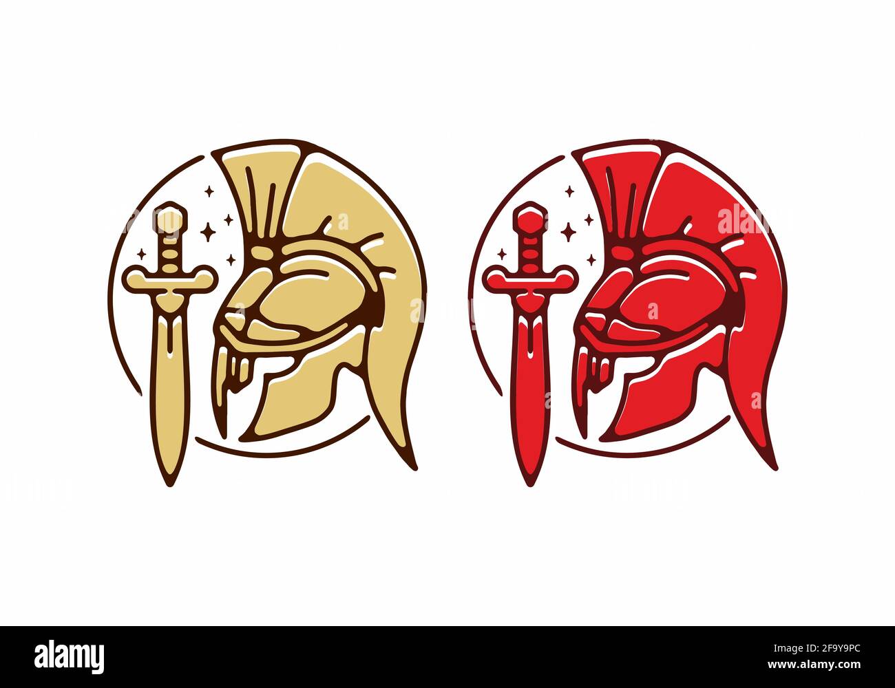 Braune und rote Farbe des Krieger Helm flache Illustration Design Stock Vektor