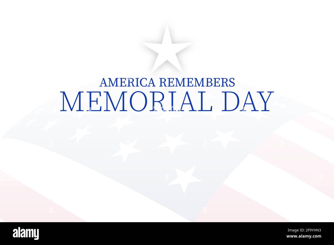 amerika erinnert sich an Gedenktag Textgrafik mit Farbverlauf rot weiß Hintergrund mit blauer Flagge Stockfoto