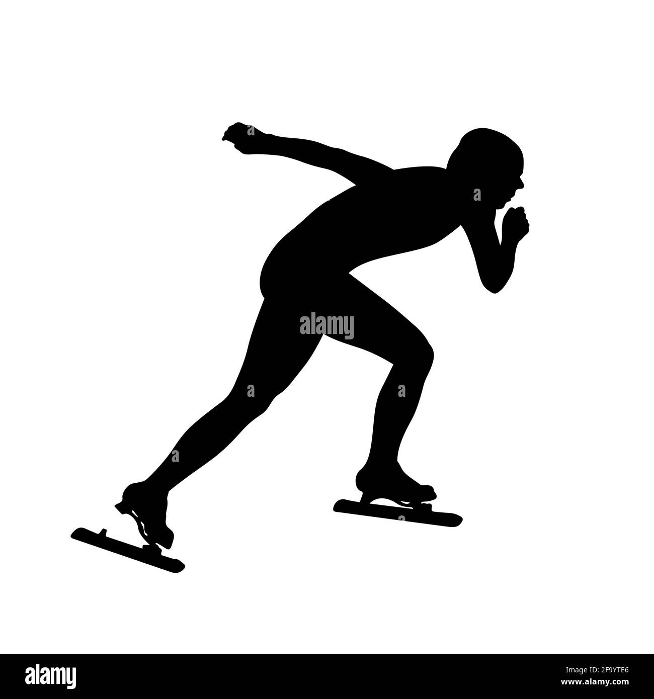 Weibliche Speed Skater Athlet schwarze Silhouette auf weißem Hintergrund Stockfoto